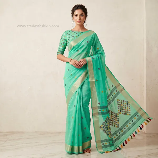 Aqua_Rangika_Tassel_Zari_Saree