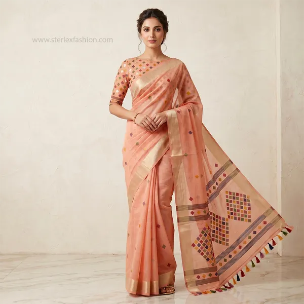 Peach_Rangika_Tassel_Zari_Saree
