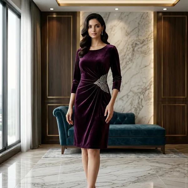 Wine_Velvet_Draped_Party_Dress