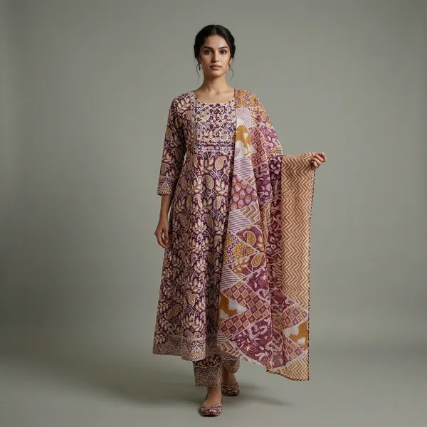 Plum_Beige_Heritage_Printed_Cotton_Suit_Set