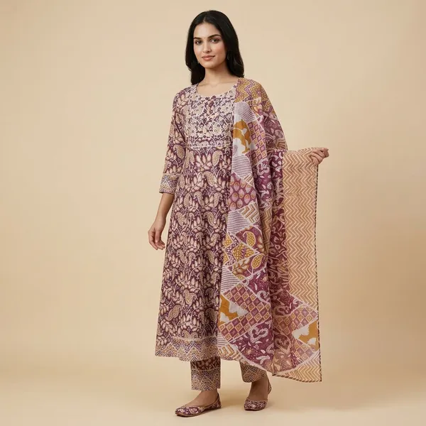 Plum_Beige_Heritage_Printed_Cotton_Suit_Set