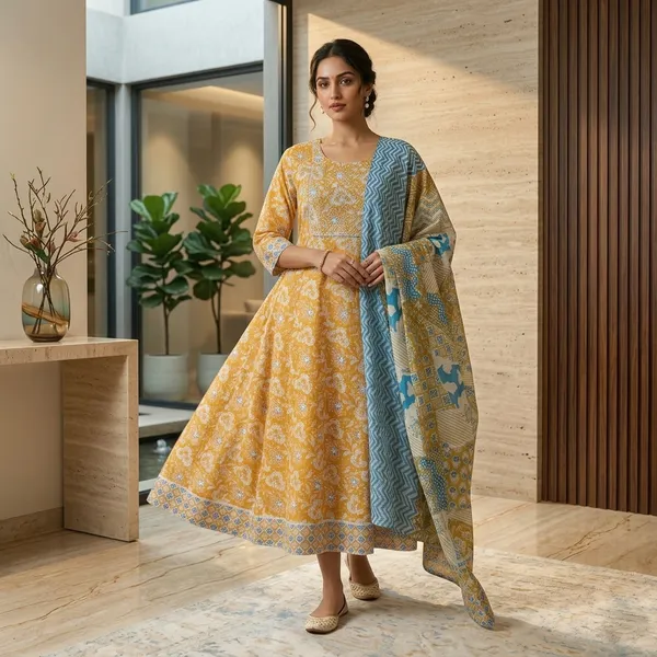 Sunshine_Mustard_Teal_Printed_Cotton_Anarkali_Set
