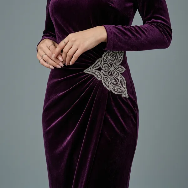 Wine_Velvet_Draped_Party_Dress