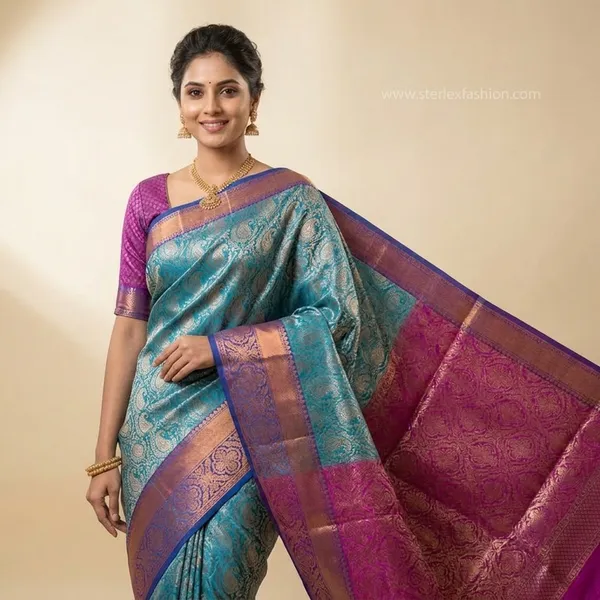 Turquoise_Blue_Magenta_Woven_Banarasi_Saree