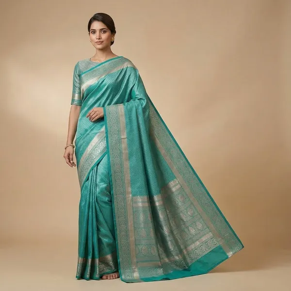 Aqua_Green_Silver_Zari_Kanjivaram_Silk_Saree