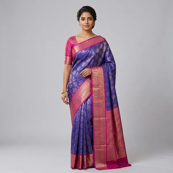 Royal_Blue_Magenta_Banarasi_Silk_Saree