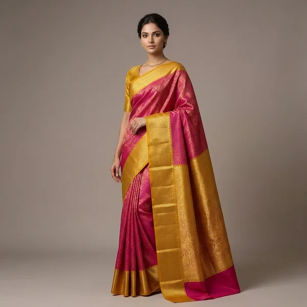 Rani_Pink_Kanjivaram_Silk_Saree_With_Rich_Gold_Zari_Border