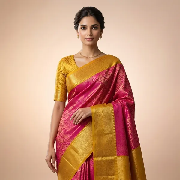 Rani_Pink_Kanjivaram_Silk_Saree_With_Rich_Gold_Zari_Border