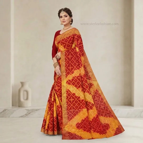 Bandhani_Printed_Zari_Saree
