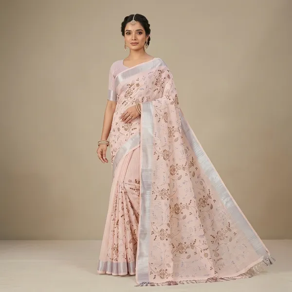 Blush_Flora_Silver_Border_Linen_Saree
