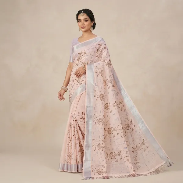 Blush_Flora_Silver_Border_Linen_Saree
