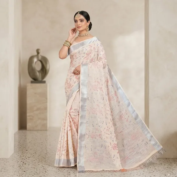 Ivory_Blossom_Silver_Border_Linen_Saree
