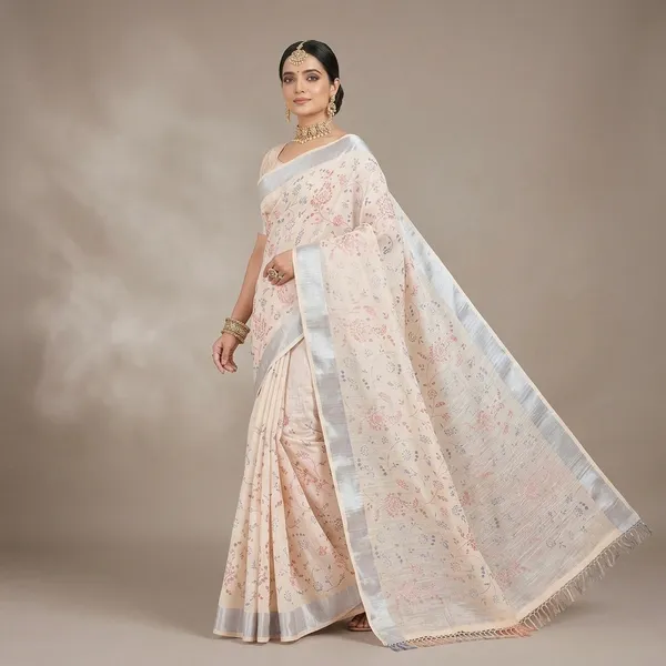 Ivory_Blossom_Silver_Border_Linen_Saree