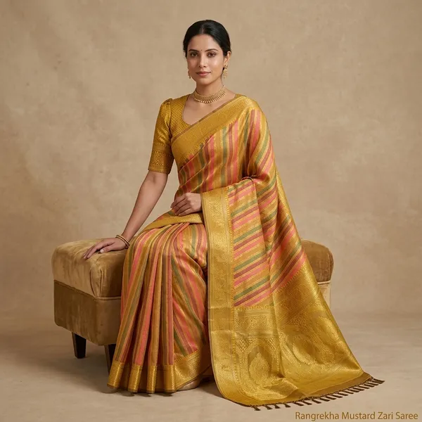 Rangrekha_Mustard_Zari_Saree