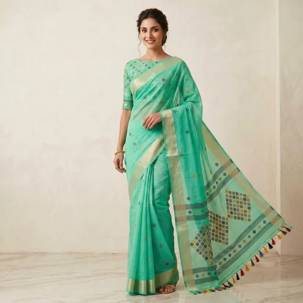 Aqua_Rangika_Tassel_Zari_Saree