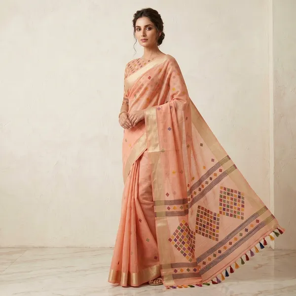 Peach_Rangika_Tassel_Zari_Saree