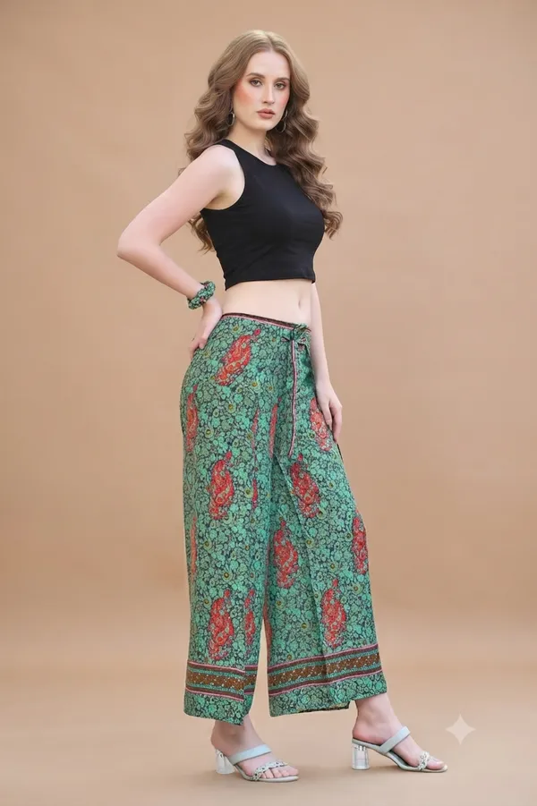 Green_Soft_Silk_Wrap_Fit_Palazzo_Pants_For_Women
