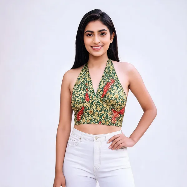 Green_Soft_Silk_Wrap_Fit_Halter_Top_For_Women