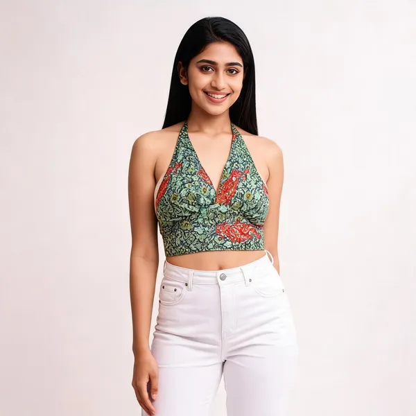 Green_Soft_Silk_Wrap_Fit_Halter_Crop_Top_For_Women