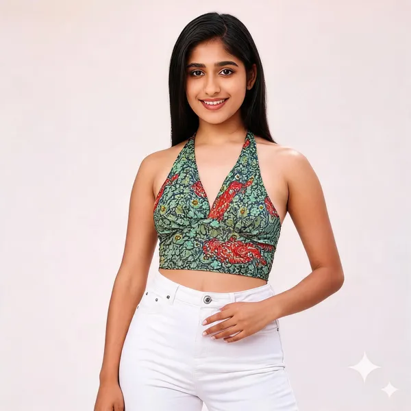 Green_Soft_Silk_Wrap_Fit_Halter_Crop_Top_For_Women