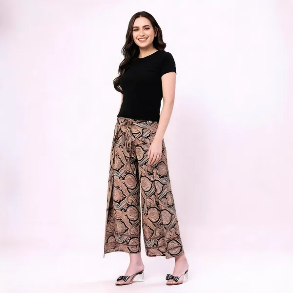 Brown_Soft_Silk_Wrap_Fit_Palazzo_Pants_For_Women