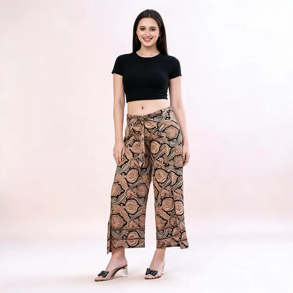 Brown_Soft_Silk_Wrap_Fit_Palazzo_Pants_For_Women