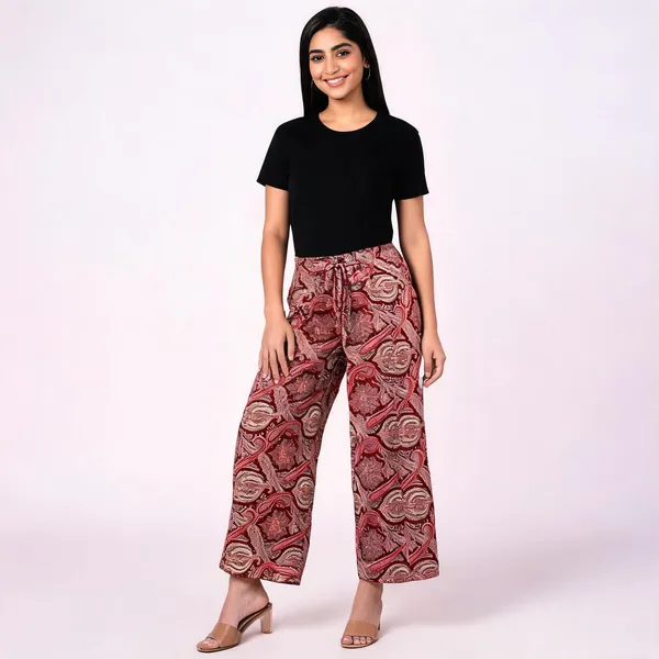 Maroon_Soft_Silk_Wrap_Fit_Palazzo_Pants_For_Women