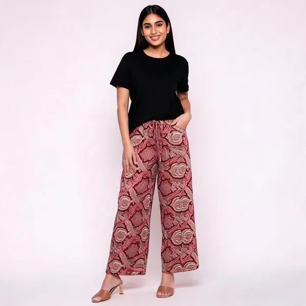 Maroon_Soft_Silk_Wrap_Fit_Palazzo_Pants_For_Women