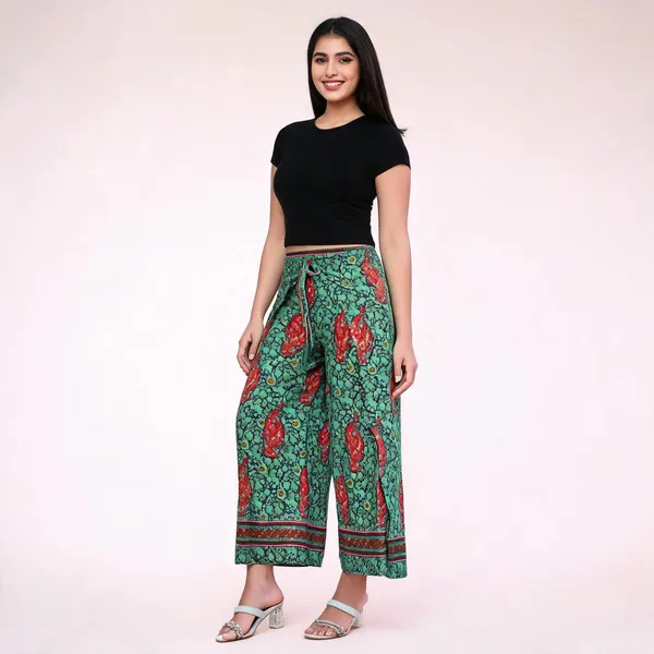 Green_Soft_Silk_Wrap_Fit_Palazzo_Pants_For_Women
