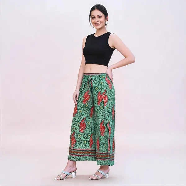 Green_Soft_Silk_Wrap_Fit_Palazzo_Pants_For_Women