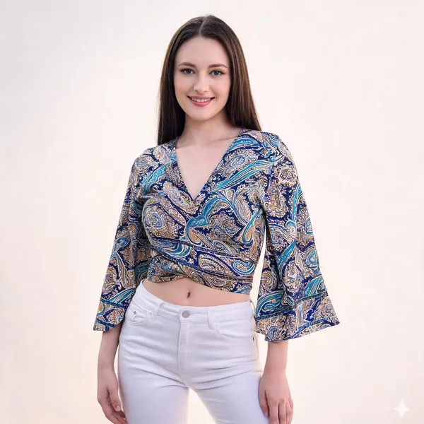 Green_Soft_Silk_Wrap_Fit_Tie-Back_Top_For_Women