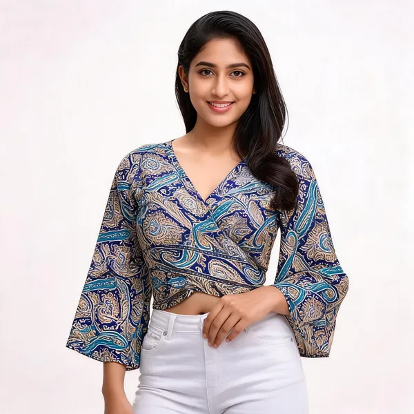 Green_Soft_Silk_Wrap_Fit_Tie-Back_Top_For_Women