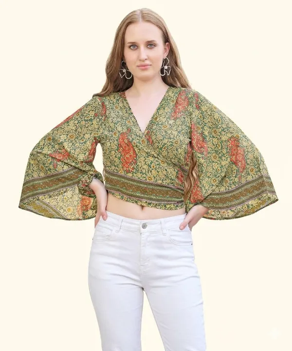 Green_Soft_Silk_Wrap_Fit_Wrap_Crop_Top_For_Women