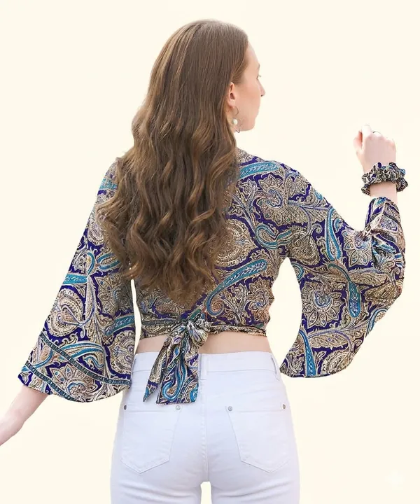 Green_Soft_Silk_Wrap_Fit_Tie-Back_Top_For_Women