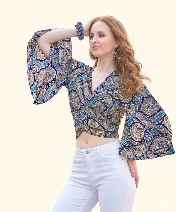 Green_Soft_Silk_Wrap_Fit_Tie-Back_Top_For_Women