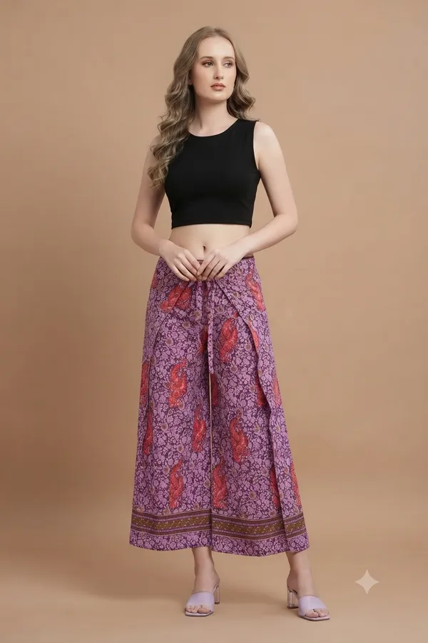 Purple_Soft_Silk_Wrap_Fit_Palazzo_Pants_For_Women