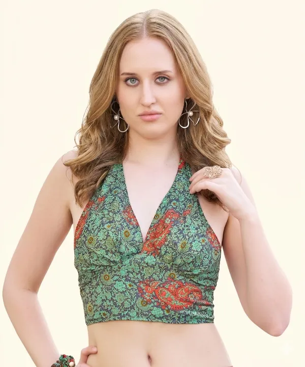 Green_Soft_Silk_Wrap_Fit_Halter_Crop_Top_For_Women