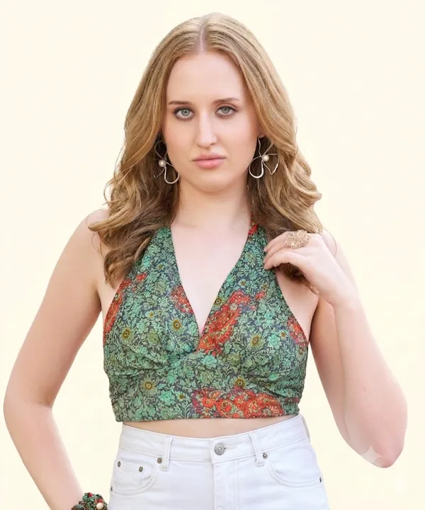 Green_Soft_Silk_Wrap_Fit_Halter_Crop_Top_For_Women