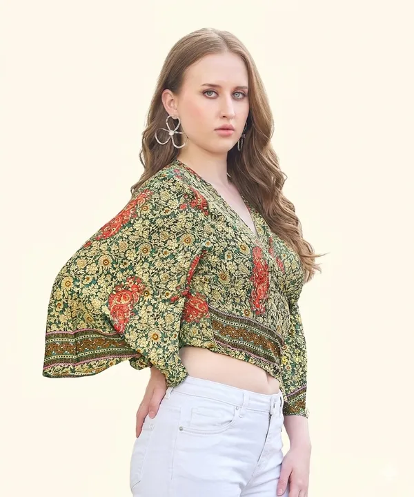 Green_Soft_Silk_Wrap_Fit_Wrap_Crop_Top_For_Women
