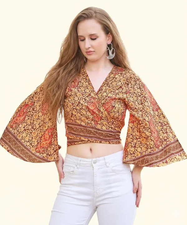 Brown_Soft_Silk_Wrap_Fit_Wrap_Crop_Top_For_Women