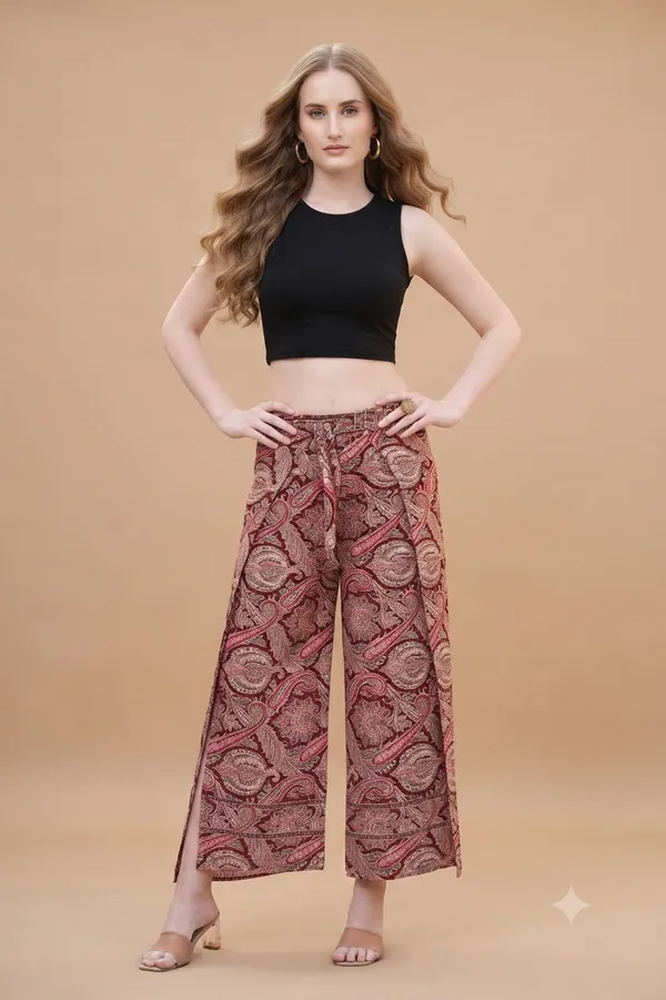 Maroon_Soft_Silk_Wrap_Fit_Palazzo_Pants_For_Women