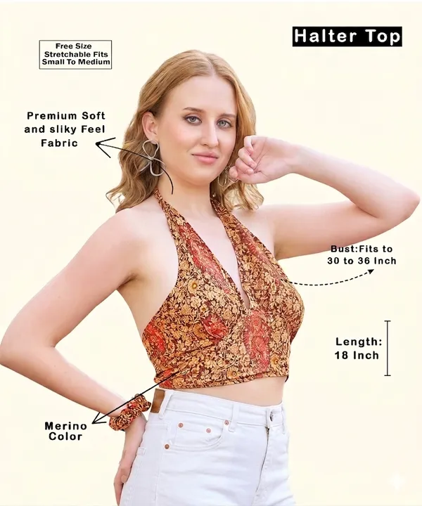 Orange_Soft_Silk_Wrap_Fit_Halter_Crop_Top_For_Women
