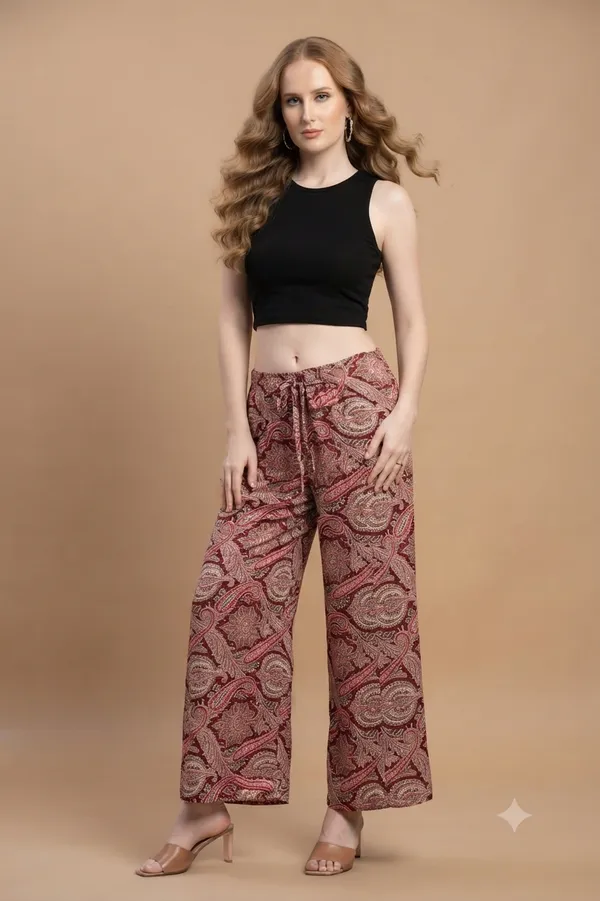 Maroon_Soft_Silk_Wrap_Fit_Palazzo_Pants_For_Women
