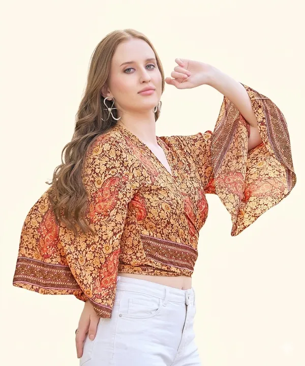 Brown_Soft_Silk_Wrap_Fit_Wrap_Crop_Top_For_Women