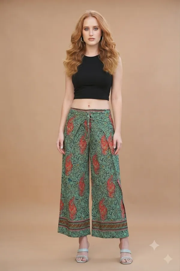 Green_Soft_Silk_Wrap_Fit_Palazzo_Pants_For_Women
