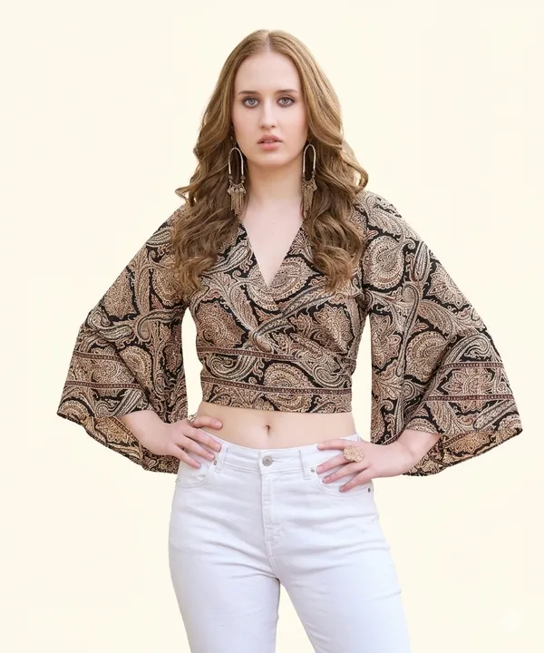 Brown_Soft_Silk_Wrap_Fit_Wrap_Crop_Top_For_Women