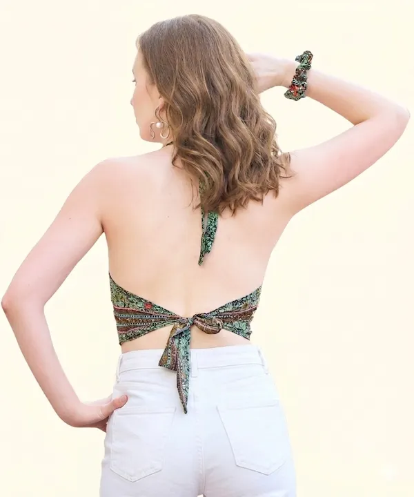 Green_Soft_Silk_Wrap_Fit_Halter_Crop_Top_For_Women