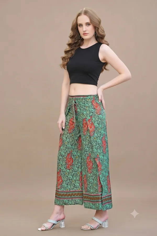 Green_Soft_Silk_Wrap_Fit_Palazzo_Pants_For_Women