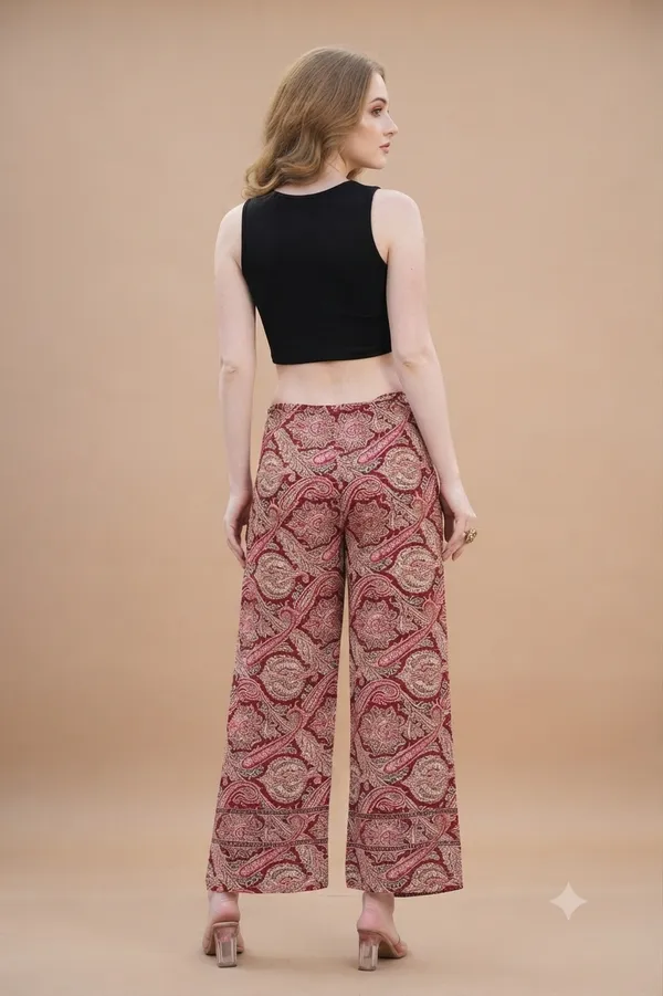 Maroon_Soft_Silk_Wrap_Fit_Palazzo_Pants_For_Women