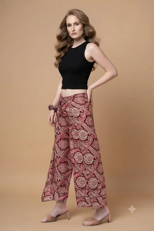 Maroon_Soft_Silk_Wrap_Fit_Palazzo_Pants_For_Women